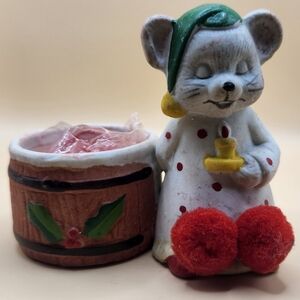 Vintage Ceramic Christmas Mouse Candle Holder
